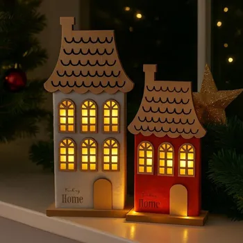 Vánoční dekorace Domek filcový bílý svítící 20,8,5cm 2009200-1B