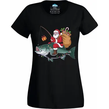 Dámské tričko Dámské tričko Vánoční Rybář Santa (Velikost: L, Barva: Černá)
