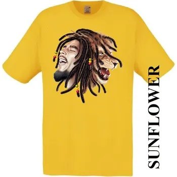 Pánské tričko levne-bavlnene-tricko-potisk-reggae-lev-bob-marley Barva: Yellow - žlutá, velikost: XS