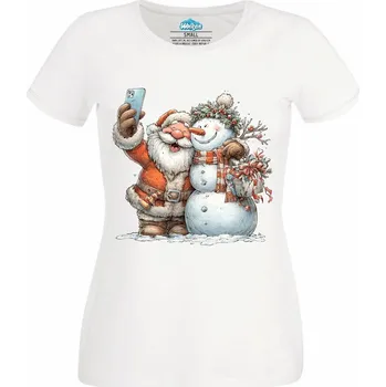 Dámské tričko Dámské tričko Selfie Santy a Sněhuláka (Velikost: L, Barva: Bílá)