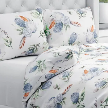 Povlečení Bavlněné ložní povlečení Sandra SA-707 Modré květy Protea na bílém Jednolůžko 140x200 a 70x90 cm