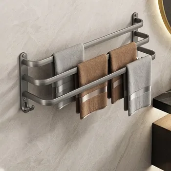 Držák na ručník PŘÍSLUŠENSTVÍ NA KOUPELNOVÉ RUČNÍKY 3 ramena s 2 háčky 60cm šedá