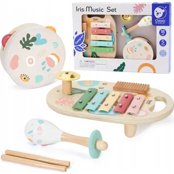 Hudební nástroj pro děti SADA HUDEBNÍCH NÁSTROJŮ PRO DĚTI XYLOFON BUBNÍK CHRASTÍTKO 5 ks