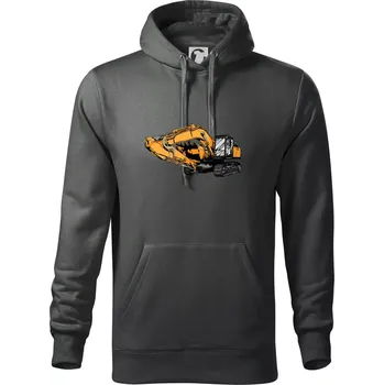 Pánská mikina Žlutý bagr z boku - Mikina pánská Cape s kapucí - M ( Tmavá břidlice (šedá se zeleným nádechem) )