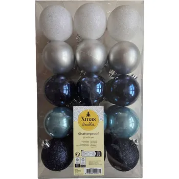 Vánoční dekorace Vánoční Baňky na stromeček nerozbitné plastové 30ks x 6cm modré