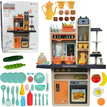 Dětská kuchyňka VELKÁ KUCHYŇKA PRO DĚTI PÁRA SVĚTLA ZVUKY PŘÍSLUŠENSTVÍ 65 DÍLŮ