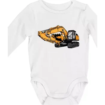 Žlutý bagr z boku - Body kojenecké s dlouhým rukávem - Dlouhý r. do 3 měs ( Bílá )