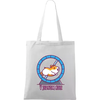 Křeček v jednom kole - Taška bavlněná - 42 x 38 cm ( Bílá )