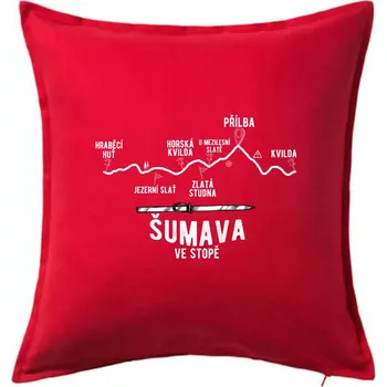 Polštář Šumava ve stopě - Polštář 50x50 - 50x50 - Včetně výplně ( Červená )