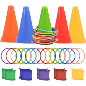 Dovednostní hra 30 kusů vícebarevná s kroužky a kuželkami