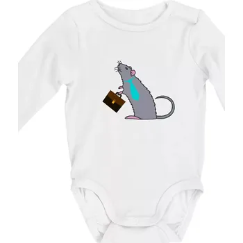 Krysa kancelářská barevná (Moňas) - Body kojenecké s dlouhým rukávem - Dlouhý r. 3-6 měs ( Bílá )