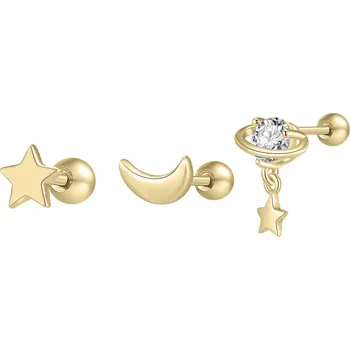 Náušnice Pozlacená sada tří náušnic hvězdička piercing stříbro pozlacené 925 -