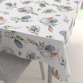 ubrus Bavlněný obdélníkový ubrus Sandra SA-707 Modré květy Protea na bílém 80x120 cm