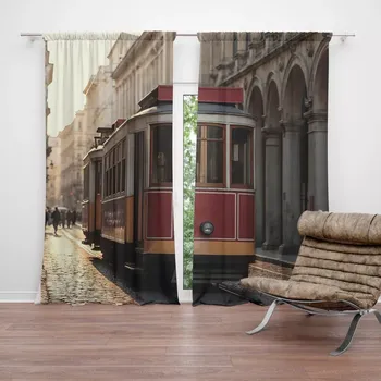 Závěs Sablio Závěs Historická červená tramvaj: 2ks 140x250cm