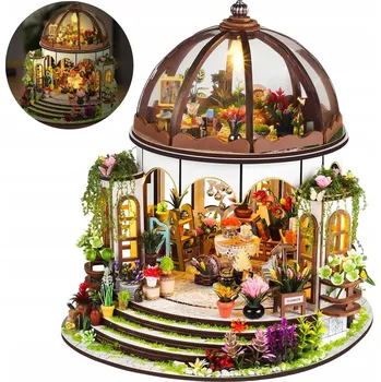 Domeček pro panenku DIY MINIATUROWY DOMEK OGRÓD DŘEVĚNÉ PUZZLE 3D LED MODEL DEKORACE JAKO DÁREK