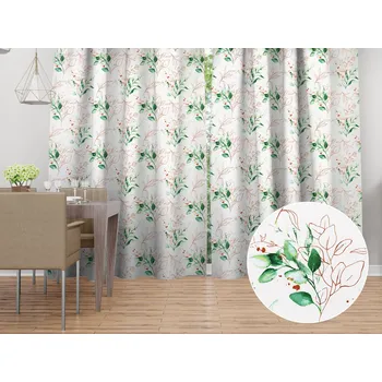 ubrus Bavlněný závěs Sandra SA-706 Zeleno-hnědé větvičky s lístky na bílém 150x150 cm