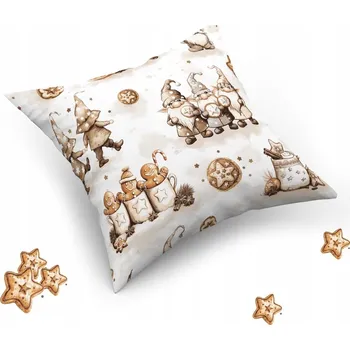 Povlak na dekorativní polštářek Povlak na polštář ZIMNÍ "jasiek" 40x40 cm 100% BAVLNA, skřítci s perníčky