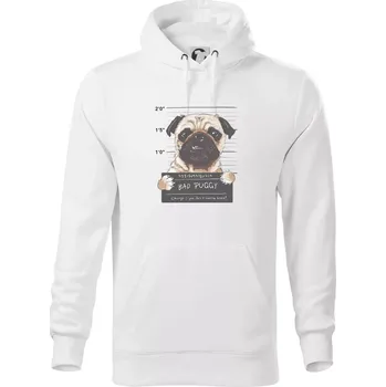 Pánská mikina Mops - Bad Puggy - Mikina pánská Cape s kapucí - 3XL ( Bílá )