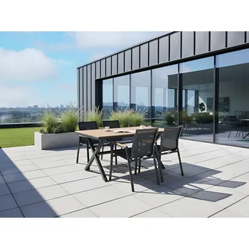 Jídelní set Zahradní jídelní set černý hliníkový rám plastový dřevěný jídelní stůl 4 židle Beliani