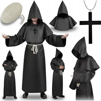 Karnevalový kostým MNICH HALLOWEEN KOSTÝM KNĚZ COSPLAY HABIT PLÁŠŤ + DOPLŇKY