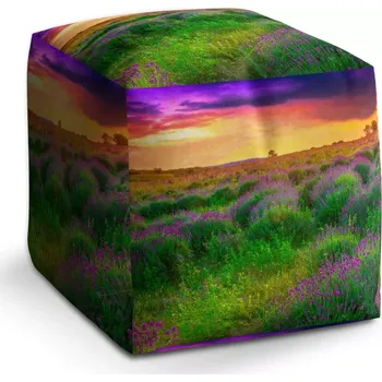 Taburet Sablio Taburet Cube Levandulové pole: 40x40x40 cm