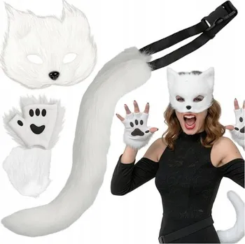 Karnevalový kostým Kostým Kočka Liška Vlk RUHHY Bílý Maska Ocas Tlapky Převlek 4v1 Therian