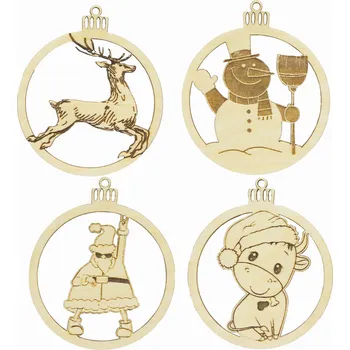 Vánoční dekorace DŘEVĚNÉ VÁNOČNÍ BAŇKY OZDOBY NA VÁNOČNÍ STROMEK 8 KS