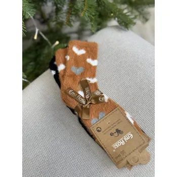 Dámské ponožky Chlupaté ponožky Emi Ross se srdíčky 2PACK Barva: HNĚDÁ-CIHLOVÁ, Velikost: 35-38