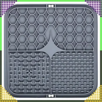 Miska pro psa Silikonová lízací podložka pro psy a kočky, antistresová zpomalovací, šedá 20 × 20 cm