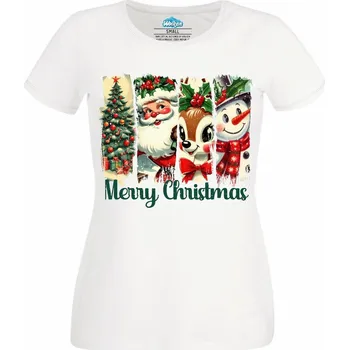 Dámské tričko Dámské tričko Vintage Vánoce Merry Christmas (Velikost: M, Barva: Bílá)