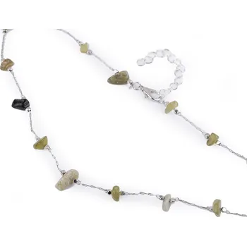 Náramek Náhrdelník z nerezové oceli se skleněnými korálky, malé, 4 zelená sv. stříbrná