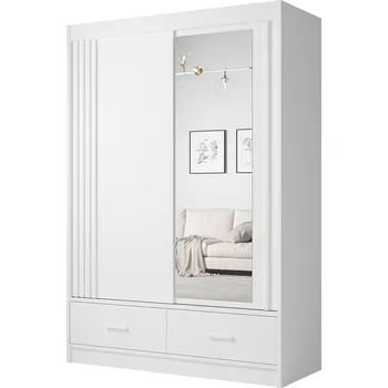 Šatní skříň Šatní skříň CANADA CA-21 | 150 cm | se zrcadlem | bílá s bílými úchyty