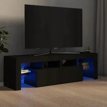 Televizní stolek TV stolek s LED osvětlením, černý, 140x35x4