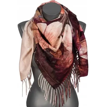 Šála Dámská Šála Květinový Vzor s Třásněmi RCC15-2 hnědá