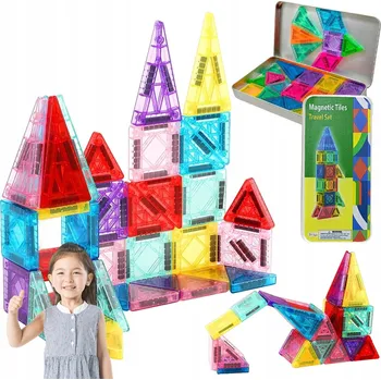 ostatní stavebnice EDUKAČNÍ MONTESSORI MAGNETICKÉ STAVEBNICE 36 DÍLKŮ + ORGANIZÉR HRAČKA DÁREK