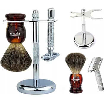 Břitva na holení Štětka na holení jezevčí srst + Holicí strojek na žiletky + Kovový stojan