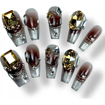 Umělé nehty Nalepovací nehty Umělé nehty Tipy Francouzská manikúra Kočka Oko Zirkony, S