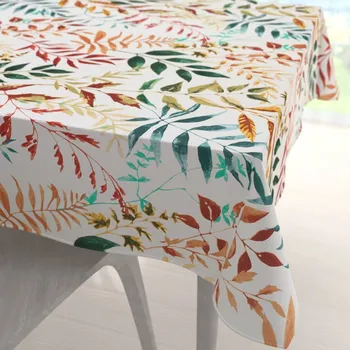 ubrus Bavlněný čtvercový ubrus Sandra SA-712 Podzimní větvičky s listy na bílém 60x60 cm