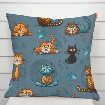 Povlak na dekorativní polštářek Dětský bavlněný povlak na polštář Sandra SA-705 Kočičí parta na tmavě šedomodrém 50 x 50 cm