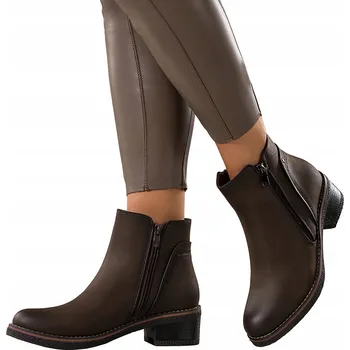 Dámská obuv KOTNÍKOVÉ BOTY Dámské Čokoládové Pohodlné Na Nízkém Podpatku Ozdobný Zip Módní vel. 39