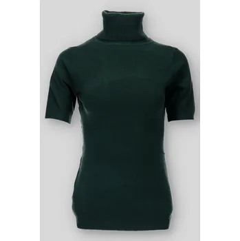 Dámský svetr Módní úpletový rolák krátký rukáv N8507 barva: zelená tmavá