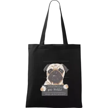 Nákupní taška Mops - Bad Puggy - Taška bavlněná - 42 x 38 cm ( Černá )