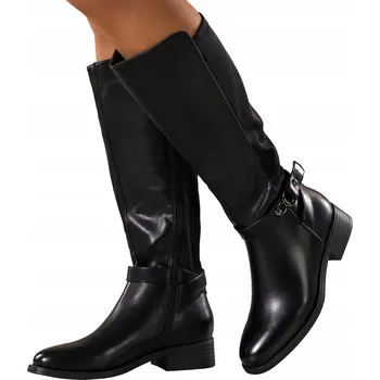 Dámské kozačky KOZAČKY Černé Dámské POHODLNÉ Na Stabilním Podpatku Pružný Svršek S OZDOBOU r 38