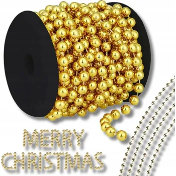 Vánoční dekorace KORÁLKY na ŠPULI zlaté VÁNOČNÍ ozdoby na STROMEČEK vánoce 5m