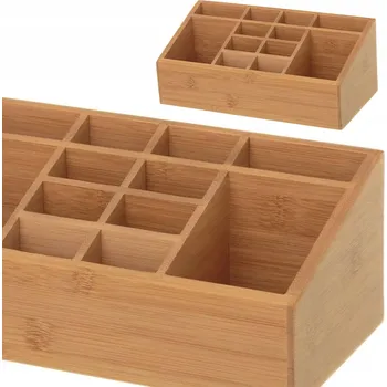 Organizér na kosmetiku BAMBUSOVÝ ORGANIZÉR NA KOSMETIKU DO KOUPELNY NA TOALETNÍ STOLEK S PŘIHRÁDKAMI