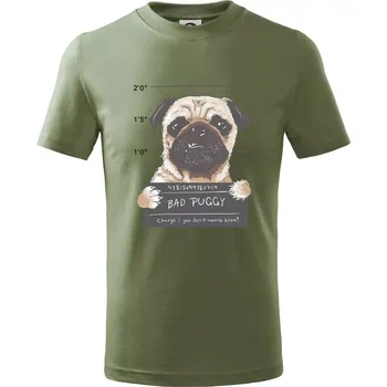 Mops - Bad Puggy - Tričko dětské bavlněné - 146 cm/10 let ( Khaki )