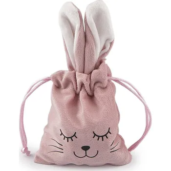 Dárkový pytlík zajíček 9x16 cm sametový, střední, 2 pudrová