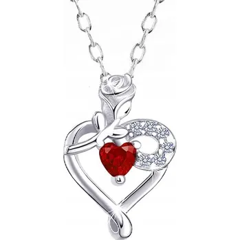 Náhrdelník STŘÍBRNÝ NÁHRDELNÍK SRDCE S RŮŽÍ PRO ŽENU Ag925