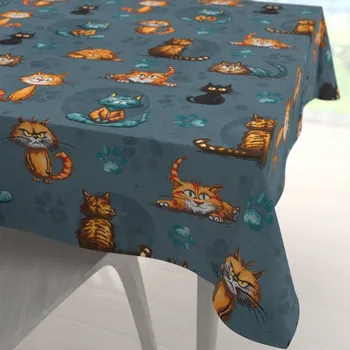 ubrus Dětský bavlněný čtvercový ubrus Sandra SA-705 Kočičí parta na tmavě šedomodrém 40x40 cm