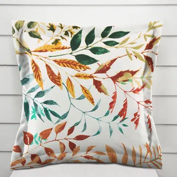 Povlak na polštářek Bavlněný povlak na polštář s lemem Sandra SA-712 Podzimní větvičky s listy na bílém 50 x 50 cm